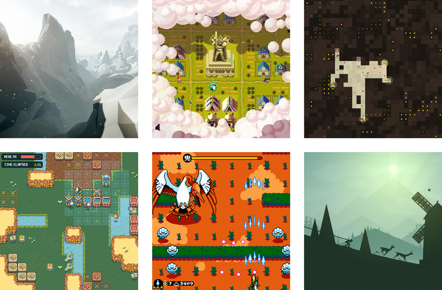 A grid of pixel art pulled from game imagery