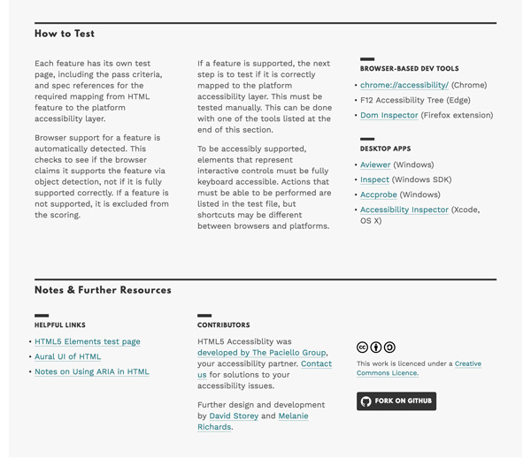 Screenshot of the more information section of HTML5 Accessibility