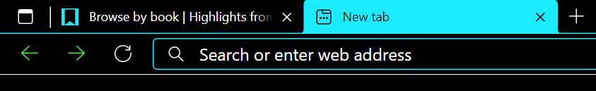 The favicon on an inactive browser tab. It’s a black ribbon on a teal background, which sticks out a bit on the tab’s black background.