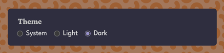 A theme switcher with system, light, and dark options